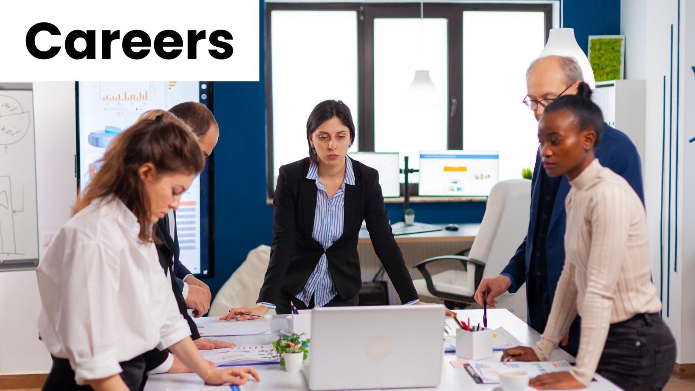 A team collaborating around a table in an office
